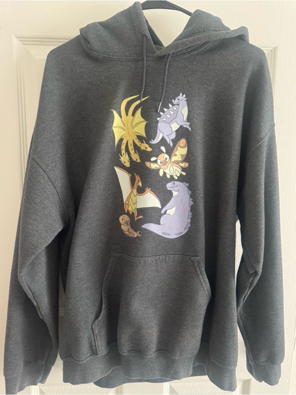 Charcoal Graphic Hoodie with Cute Monster Print